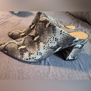 Marc Fisher Black and White Snakeskin Mules size10